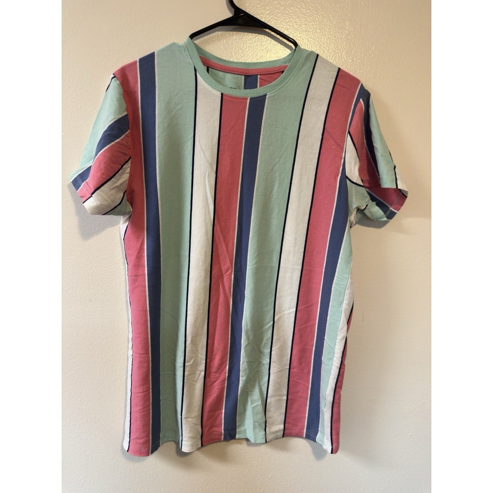 San Francisco Workshop Mens Large Striped T-Shirt Pink Mint Green Navy White